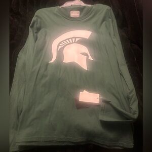 Green Spartan Helmet Michigan State Long Sleeve Tee